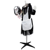 LED Animated Head-in-Hand Skeleton Maid Halloween Decoration - 57" - White Lights